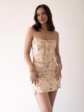 Bershka Corset Set M Floral Mini Skirt Coquette TikTok Lace Up NWT Spring S
